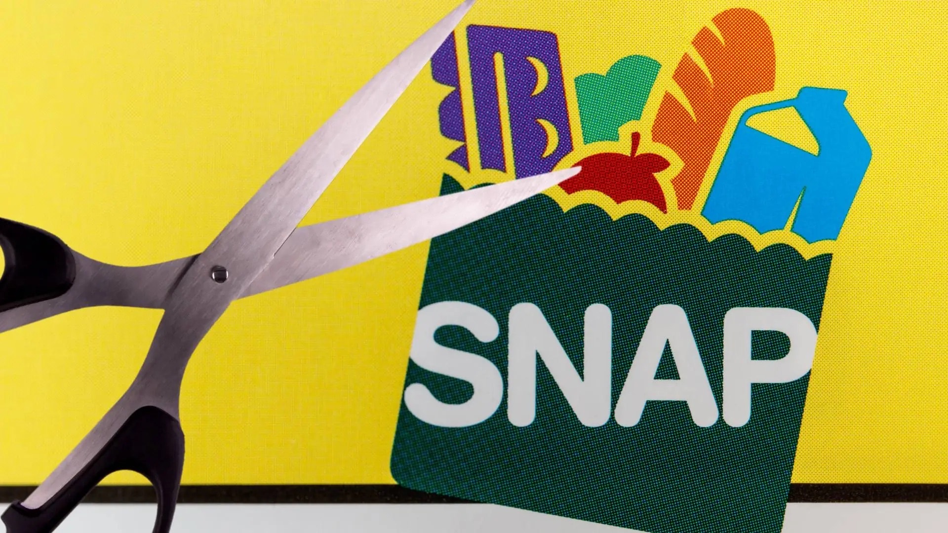 Scissors cutting a SNAP food assistance card