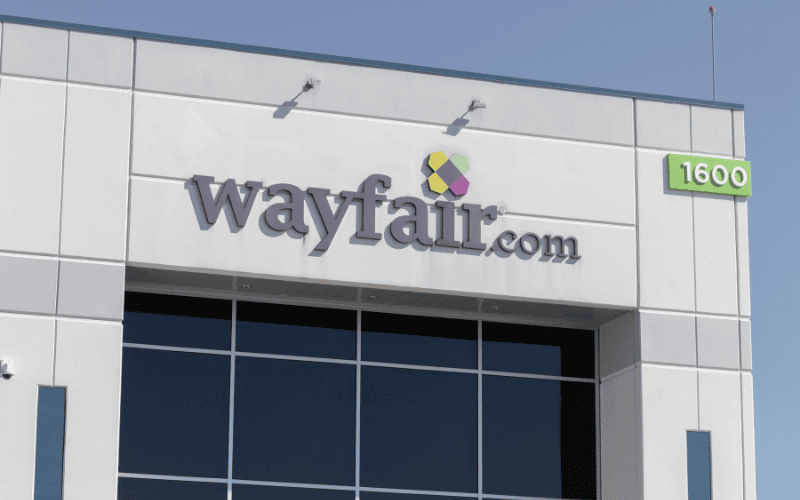 Wayfair.com logo on distribution center building exterior